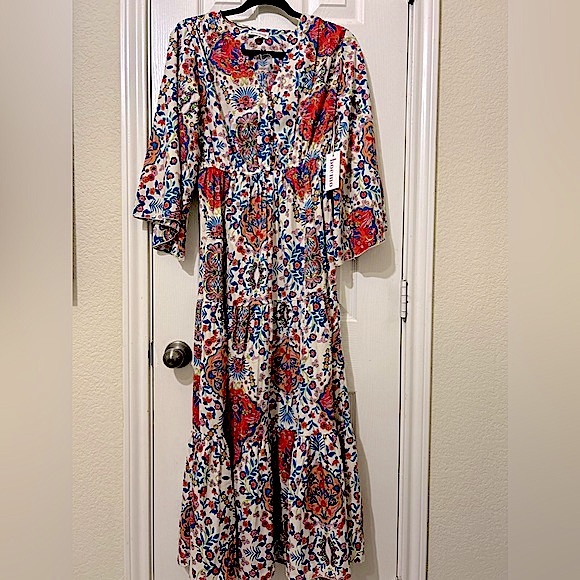 Anthropologie Floral Maxi Dress - Red, Blue, Cream - Picture 2 of 10
